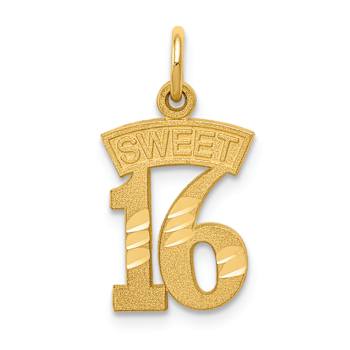 14k Yellow Gold Diamond-Cut and Brushed Sweet 16 Pendant