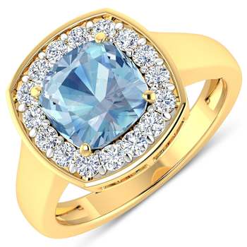 1.96ctw Blue Aquamarine and Diamond 14K Yellow Gold Halo Ring