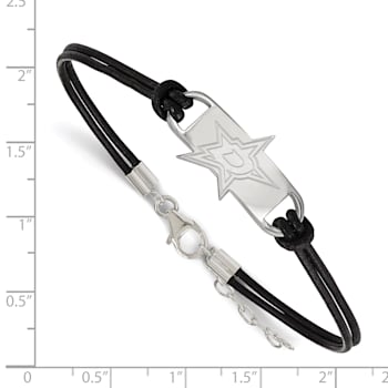 Rhodium Over Sterling Silver NHL LogoArt Dallas Stars Leather Bracelet