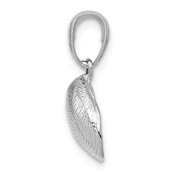 Rhodium Over 14k White Gold Textured Small Clam Shell Pendant