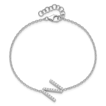 Rhodium Over 14k White Gold Diamond Sideways Letter N Bracelet