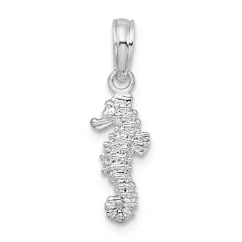 Rhodium Over Sterling Silver Polished 3D Mini Seahorse Pendant