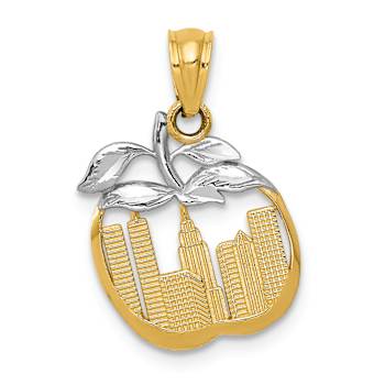 14k Two-tone Gold Textured Cut-out New York Skyline in Apple Pendant