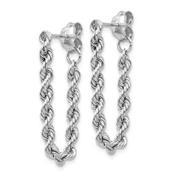 Rhodium Over 14k White Gold Diamond-Cut Rope Chain Dangle Earrings