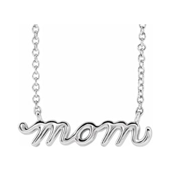 14K White Gold Petite Lowercase Script mom Necklace, 18 Inches.