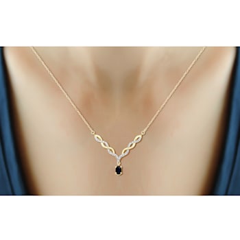0.55ct Oval Sapphire with White Diamond Accent 14K Gold Over Sterling
Silver Necklace