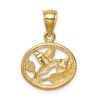 14K Yellow Gold Diamond-cut Brushed Hummingbird Pendant
