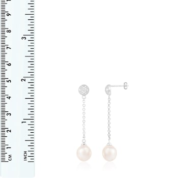 7-7½mm White Cultured Freshwater Pearl and Cubic Zirconia Rhodium Over
Sterling Silver Earrings