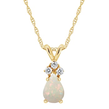 7x5mm Pear Shape Opal with Diamond Accents 14k Yellow Gold Pendant With Chain