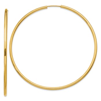 14k Yellow Gold 2 9/16" Polished Round Endless Hoop Earrings