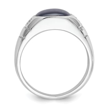 Rhodium Over 10K White Gold Diamond and Grey Onyx Cat's Eye Ring