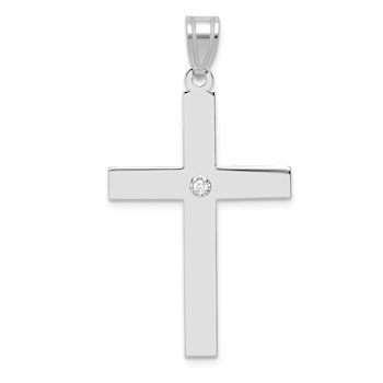 Rhodium Over 14k White Gold Diamond Cross Pendant