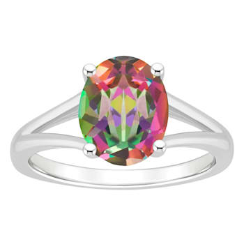 10x8mm Oval Mystic Topaz Rhodium Over Sterling Silver Ring