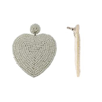 Off Park® Collection, White Seed Bead Heart Shape Earring