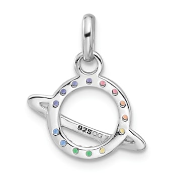 Rhodium Over Sterling Silver Multi-color Crystal Planet Children's Pendant