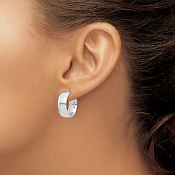 Rhodium Over 14k White Gold 13/16" High Polished Hoop Earrings