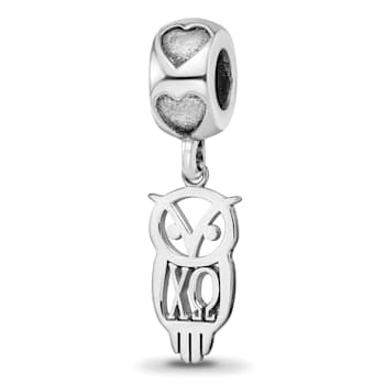 Rhodium Over Sterling Silver LogoArt Chi Omega Own Charm on Heart Bead