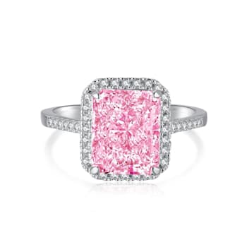 Radiant Cut Pink and Round White Cubic Zirconia Accents Sterling Silver
Halo Ring