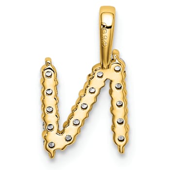 14K Yellow Gold Lab Grown Diamond Letter N Initial Pendant