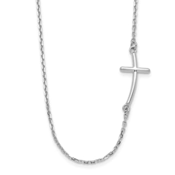 Rhodium Over 14K White Gold Small Sideways Curved Cross Necklace