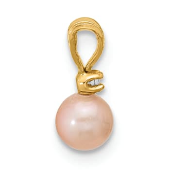 14k Yellow Gold 4-5mm Pink Near Round Freshwater Cultured Pearl and
Cubic Zirconia Pendant