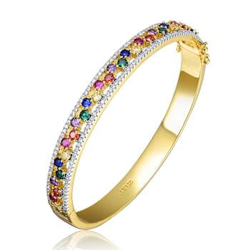 Multi-Color CZ Bangle Bracelet In 14K Gold Over Brass