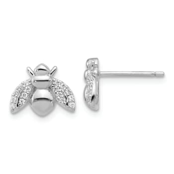 Rhodium Over Sterling Silver Polished Cubic Zirconia Bee Post Earrings