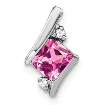 Rhodium Over 10k White Gold 0.65 ctw Lab Created Pink Sapphire and
Diamond Chain Slide Pendant