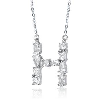 Initial H Mixed Cut CZ Pendant Necklace In Sterling Silver 18 Inch