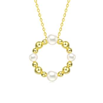 Circular Freshwater Pearl Pendant Necklace In 14K Gold Over Sterling Silver