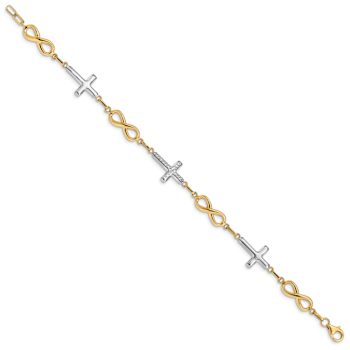 14K Two-tone Gold Diamond-Cut Cross Infinity Symbol Link Bracelet