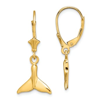 14k Yellow Gold Small Whale Tail Dangle Earrings