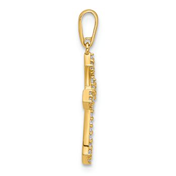 14k Yellow Gold Polished and Textured Cubic Zirconia Passion Cross Pendant