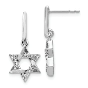 Rhodium Over 14k White Gold Diamond Star of David Dangle Earrings