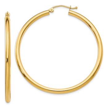 14k Yellow Gold 1 3/16" Polished Tube Hoop Earrings