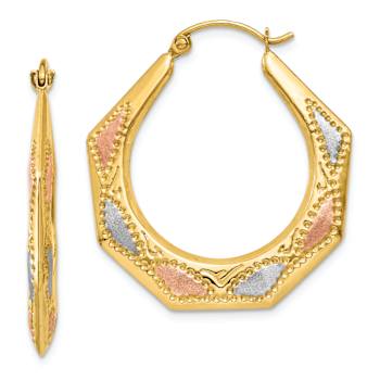 14K Two-tone Gold 1 1/8" Shrimp Hoop Earrings