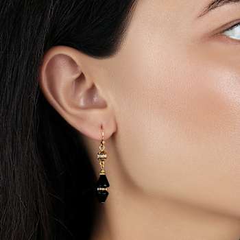 Gold Tone Bead Drop Wire Earrings