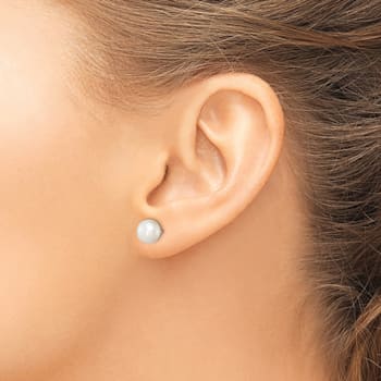 Sterling Silver White Freshwater Cultured Pearl 7-7.5mm Button Earrings