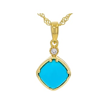 Turquoise Square Cushion And Lab-Grown Diamond Pendant Necklace In 18K
Gold Over Sterling Silver
