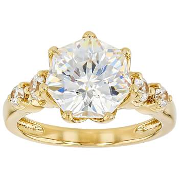 Diamond Simulant Heptagon Ring In 18K Gold Over Sterling Silver 5.44ctw