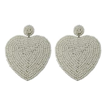Off Park® Collection, White Seed Bead Heart Shape Earring