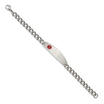 Stainless Steel Polished with Red Enamel 8.5-inch Medical ID Bracelet