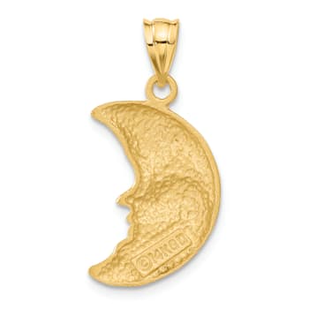 14k Yellow Gold Satin and Diamond-Cut Moon Pendant