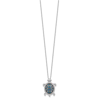 Rhodium Over Sterling Silver and Black Rhodium Cubic Zirconia Turtle
with 2" Extension Necklace