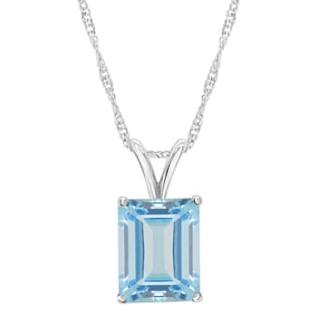 10x8mm Emerald Cut Sky Blue Topaz Rhodium Over Sterling Silver Pendant
With Chain