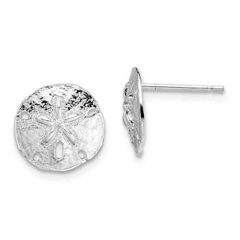 Rhodium Over Sterling Silver Polished Sand Dollar Post Earrings