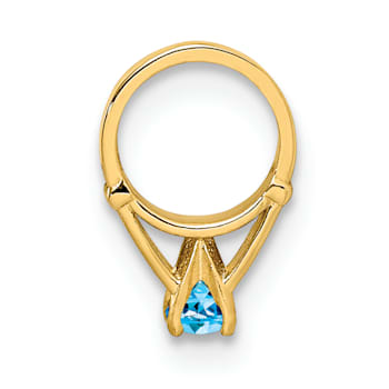 14K Yellow Gold 3D Ring with Aqua Cubic Zirconia Charm