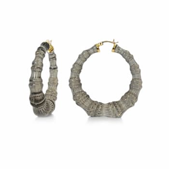 14K Yellow Gold Over Sterling Silver Bamboo Acrylic Hoops in Blackberry