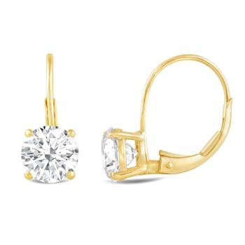 White Cubic Zirconia 14k Yellow Gold Earrings With Velvet Gift Box 2.00ctw