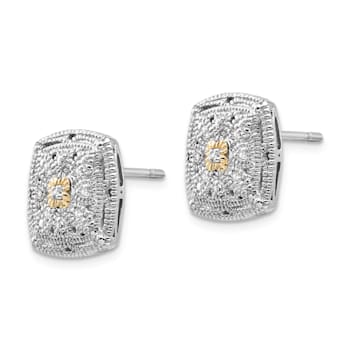 Sterling Silver Rhodium-plated with 14K Accent Diamond Earrings